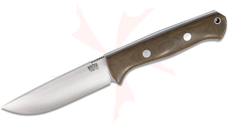Bark River Knives Bravo 1 Field Fixed Blade Knife 4.25 inch CPM-154 Satin Drop Point, Green Canvas Micarta Handles, Leather Sheath
