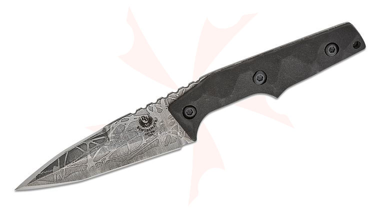 Bawidamann Blades Huginn Fixed Blade Knife 3.75 inch CPM-S35VN Acid Etch Distressed Silver Double Edge Dagger Blade, Milled Carbon Fiber Composite Handles, Boltaron IWB Sheath