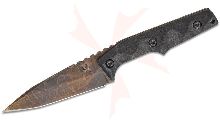Bawidamann Blades Huginn Fixed Blade Knife 3.75 inch CPM-3V Acid Etched Bronze Smoke Patina Slicer Blade, Milled Carbon Fiber Composite Handles, Boltaron IWB Sheath