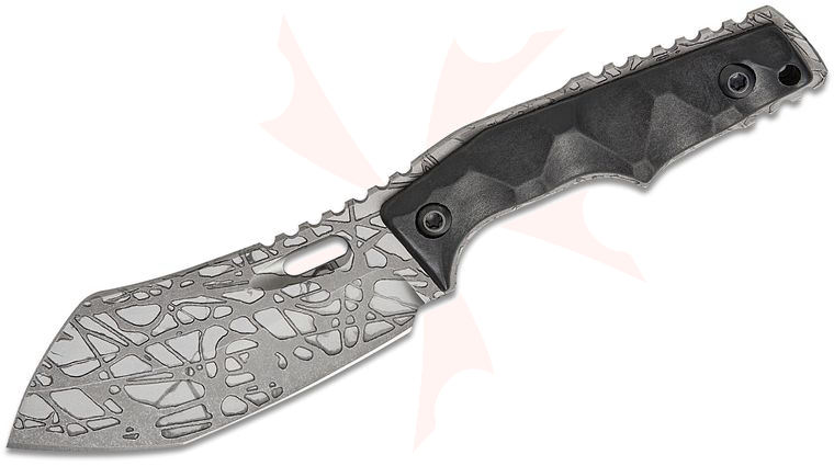 Bawidamann Blades/Peter Rassenti Custom Mukabout Fixed Blade Knife 3.75 inch CTS-XHP Acid Etched Shadowpool Modified Nessmuk Blade, Milled Carbon Fiber Composite Handles, Boltaron IWB Sheath