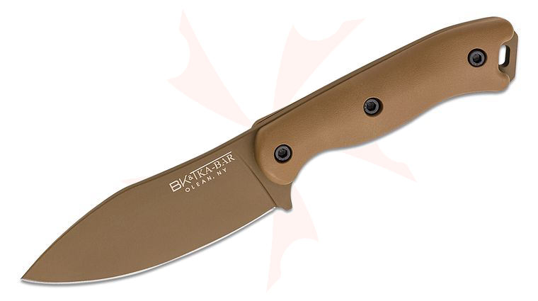 KA-BAR Becker BK19 Nessmuk Fixed Blade Knife 4.31 inch 1095 Tan Nessmuk Blade, Tan Ultramid Handles, Polymer Sheath