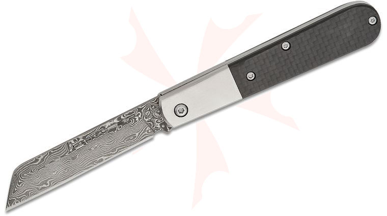 Bear & Son MCF180D Large Sheepsfoot Modern Damascus Barlow 4 inch Closed, Carbon Fiber Handles