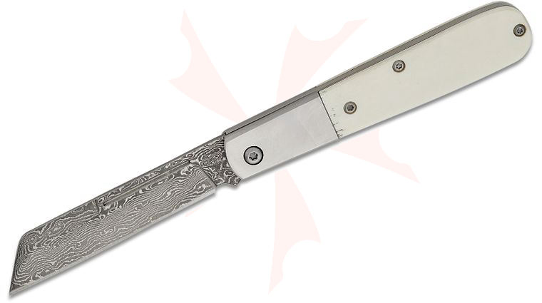 Bear & Son MWSB180D Large Sheepsfoot Modern Damascus Barlow 4 inch Closed, Smooth White Bone Handles