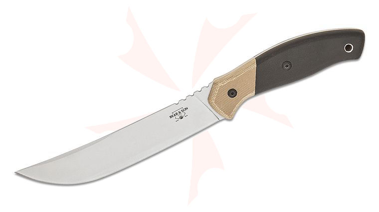 Bear & Son Professional Boning Knife Fixed Blade 6.25 inch Sandvik 14C28N Stonewashed Upswept Blade, Black G10 Handles with Canvas Micarta Bolsters, Plastic Sheath
