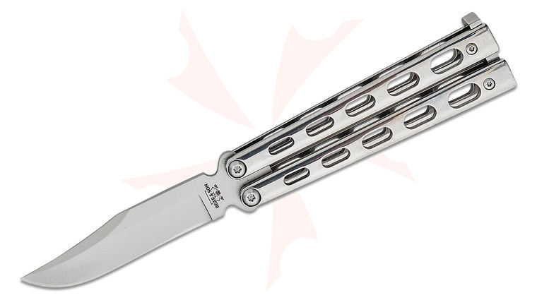 Bear & Son SS13 Butterfly Knife 3.25 inch Bead Blasted Clip Point Blade, Stainless Steel Handles