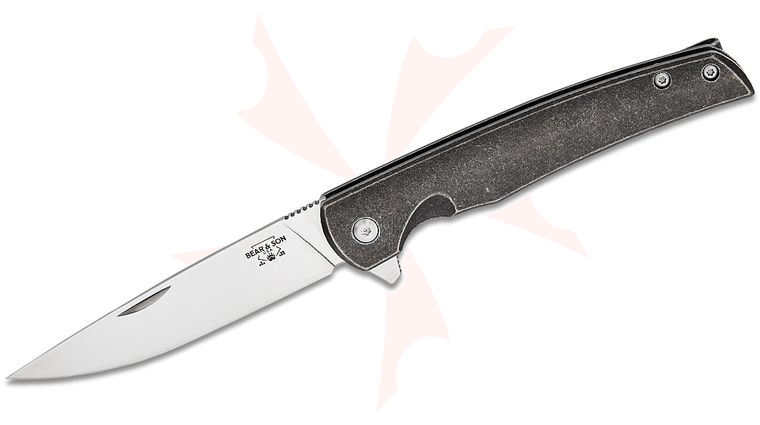 Bear & Son Titanium Rancher Sideliner Frame Lock Flipper Knife 3.125 inch D2 Plain Clip Point Blade, Gray Titanium Handles