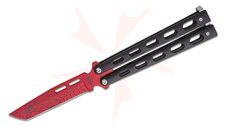 Bear & Son W115BTR Butterfly 3.375 inch Red Widow Tanto Blade, Black Slotted Zinc Handles