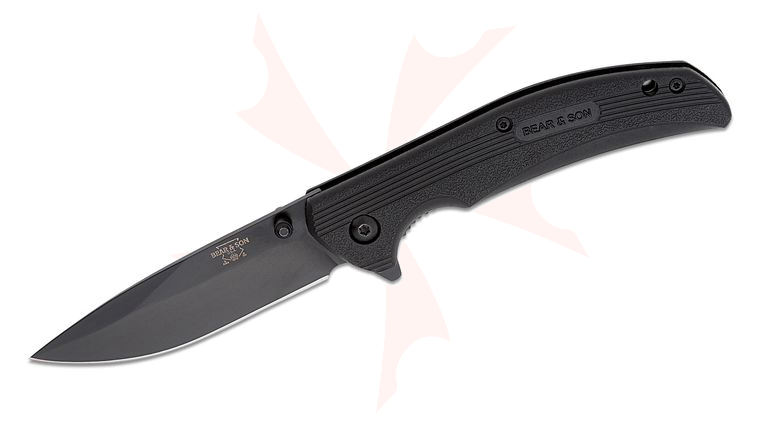 Bear & Son Sideliner Liner Lock Flipper Knife 3.375 inch 440 Black Drop Point Blade, Black Zytel Handles