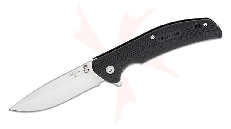 Bear & Son Sideliner Liner Lock Flipper Knife 3.375 inch 440 Satin Drop Point Blade, Black Zytel Handles
