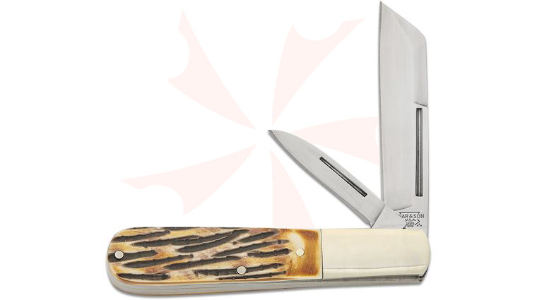 Bear & Son 5280 Large 2-Blade Barlow 4 inch Closed, Genuine India Stag Bone Handles