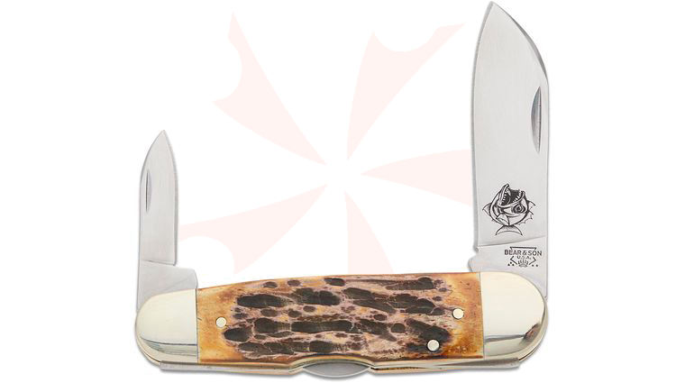 Bear & Son 559L Large 2-Blade Piranha Lockback 4 inch Closed, Genuine India Stag Bone Handles