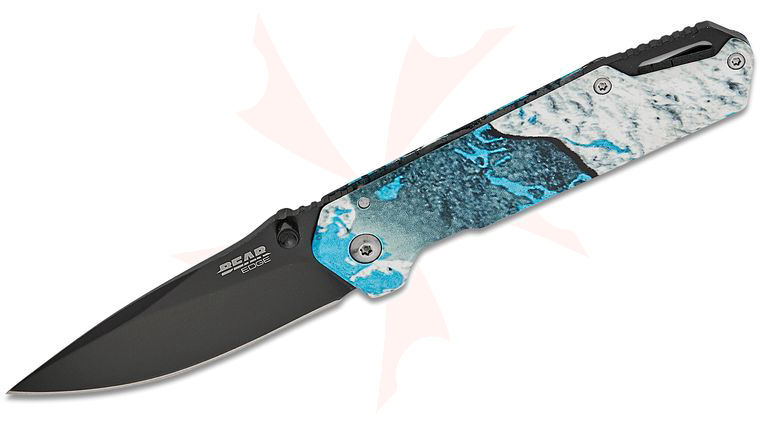 Bear & Son Bear Edge Brisk 3.0 Folding Knife 2.88 inch 440 Black Drop Point Blade, TrueTimber Rift Blue Stainless Steel Handles