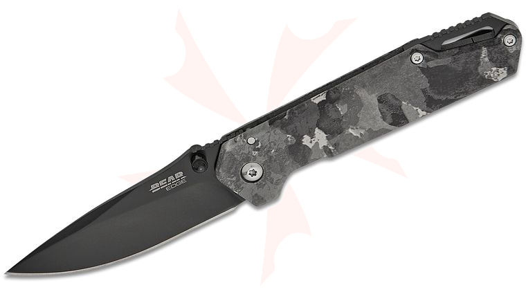 Bear & Son Bear Edge Brisk 3.0 Folding Knife 2.88 inch 440 Black Drop Point Blade, TrueTimber Midnight Black Stainless Steel Handles