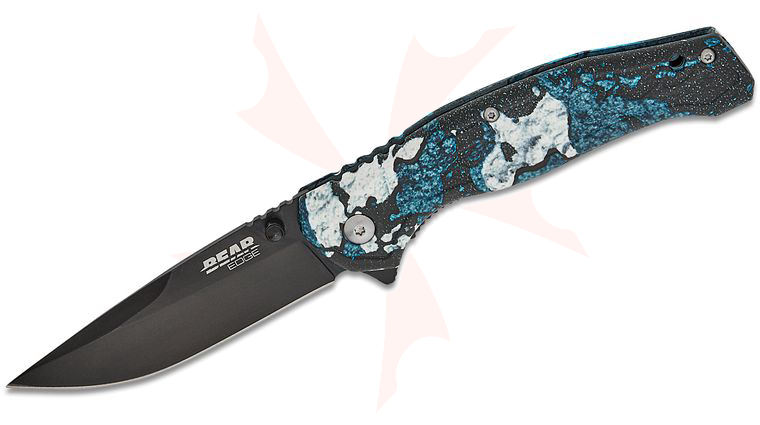 Bear & Son Bear Edge Brisk 2.0 Sideliner Flipper Knife 3.13 inch 440 Black Drop Point Blade, TrueTimber Rift Blue Zytel Handles