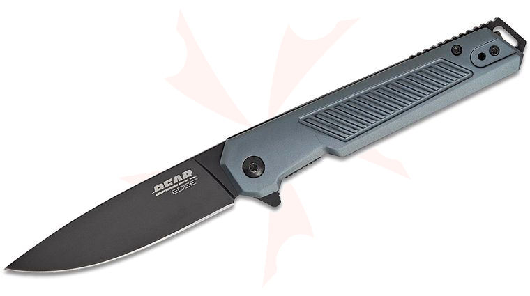 Bear & Son Bear Edge 141 Assisted Flipper Knife 3.54 inch 440 Black Drop Point Blade, Dark Gray Aluminum Handles