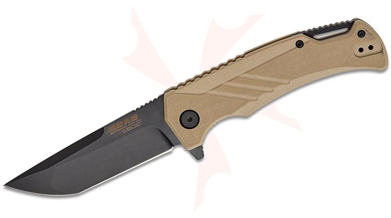 Bear & Son Bear Edge 139 Assisted Flipper Knife 3.46 inch 440 Black Tanto Blade, Tan G10 Handles