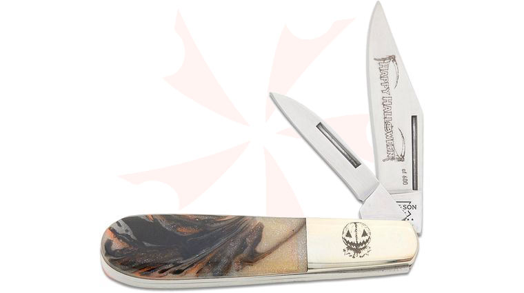 Bear & Son Limited Edition 9281 1/2H26 Samhain Baby Barlow 3 inch Closed, UV and Glow-in-the-Dark Micro Pearl Resin Handles with Halloween Engravings