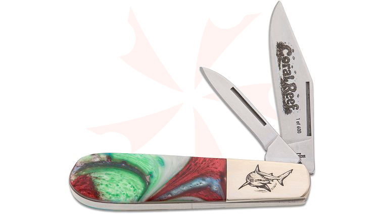 Bear & Son Limited Edition 9281CR Coral Reef Barlow 3.5 inch Closed, UV and Glow-in-the-Dark Micro Pearl Resin Handles