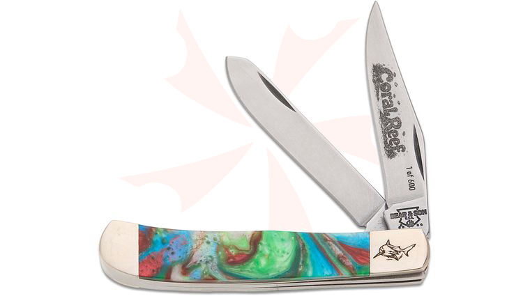Bear & Son Limited Edition 954.5CR Coral Reef Little Trapper 3 inch Closed, UV and Glow-in-the-Dark Micro Pearl Resin Handles