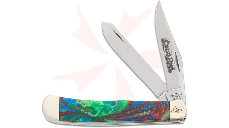Bear & Son Limited Edition 954CR Coral Reef Large Trapper 4.13 inch Closed, UV and Glow-in-the-Dark Micro Pearl Resin Handles