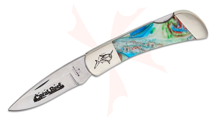 Bear & Son Limited Edition 961CR Coral Reef Lockback Folding Knife 2.48 inch 440 Stonewashed Drop Point Blade, UV and Glow-in-the-Dark Micro Pearl Resin Handles