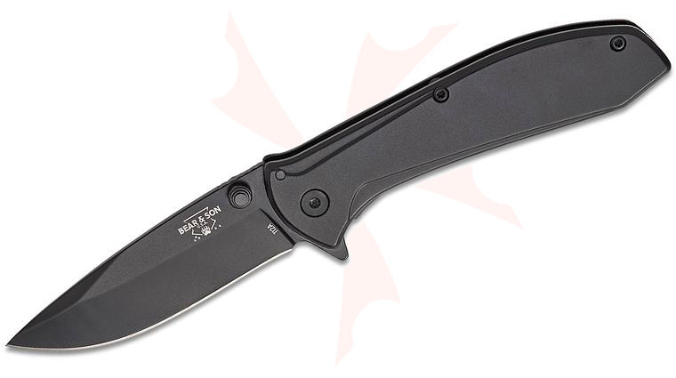 Bear & Son Executive Frame Lock Assisted Flipper Knife 2.88 inch Black Drop Point Blade, Black Stainless Steel Handles