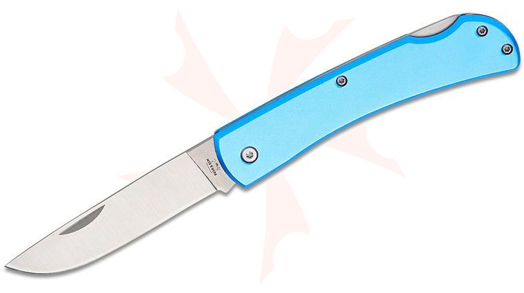 Bear & Son 138LBL Large Farmhand Lockback Folder 3.625 inch Plain Blade, Blue Aluminum Handles