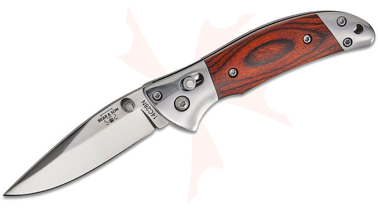 Bear & Son Small Slide Lock Folding Knife 2.68 inch Sandvik 14C28N Polished Drop Point Blade, Rosewood Handles with Stainless Steel Bolsters