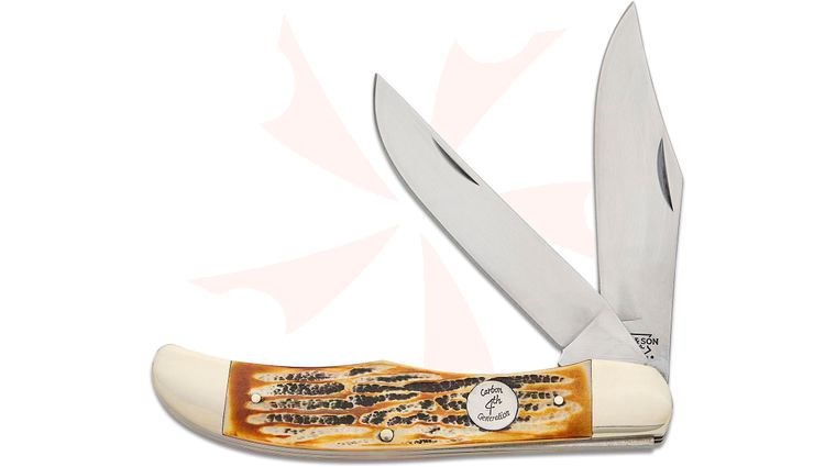 Bear & Son C565 Folding Hunter Knife 5.2 inch Closed, Genuine India Stag Bone Handles