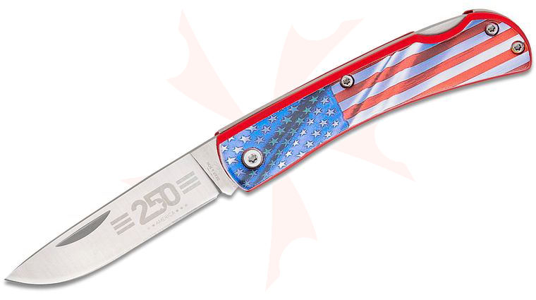 Bear & Son 137LRD America 250th Anniversary Farmhand Lockback Folder 2.75 inch Plain Blade, Red American Flag Aluminum Handles