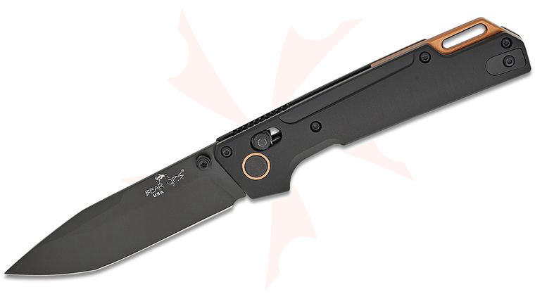 Bear OPS MC-1000-ALBK-B Nekama I Folding Knife 3.42 inch 14C28N Black Modified Tanto Blade, Black Aluminum Handles with Copper Accents