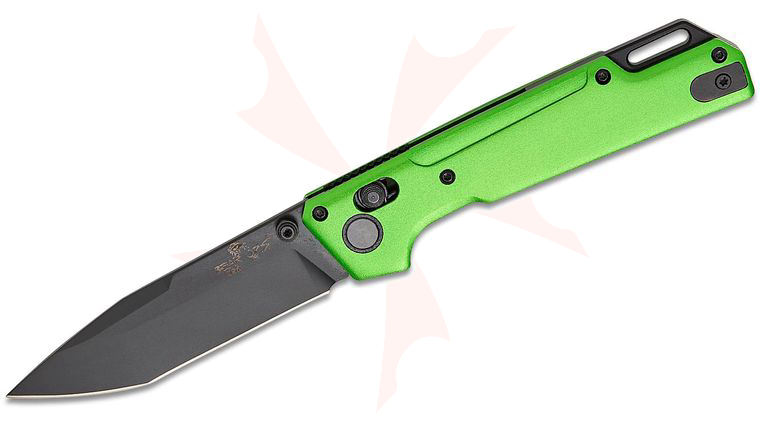 Bear OPS MC-1000-ALGR-B Nekama I Folding Knife 3.42 inch 14C28N Black DLC Modified Tanto Blade, Racing Green Aluminum Handles