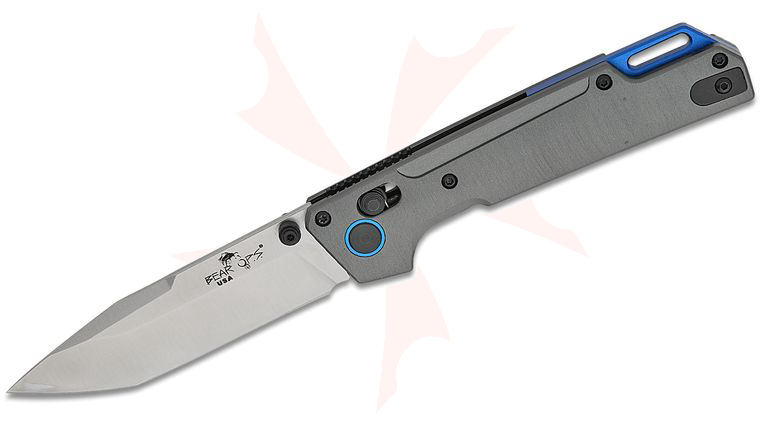 Bear OPS MC-1000-ALGY-S Nekama I Folding Knife 3.42 inch 14C28N Satin Modified Tanto Blade, Gray Aluminum Handles with Blue Accents