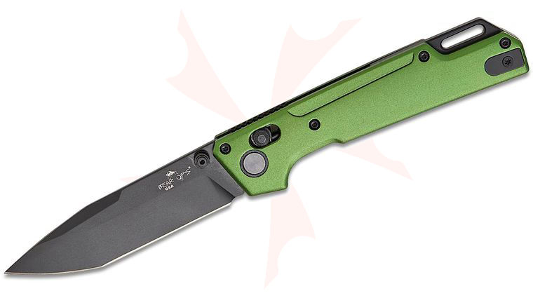 Bear OPS MC-1000-ALOD-B Nekama I Folding Knife 3.42 inch 14C28N Black DLC Modified Tanto Blade, Bomber Green Aluminum Handles
