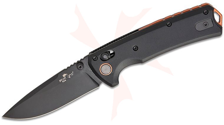 Bear OPS MC-1100-ALBK-B Nekama II Folding Knife 3.15 inch 14C28N Black DLC Drop Point Blade, Black Aluminum Handles with Copper Accents
