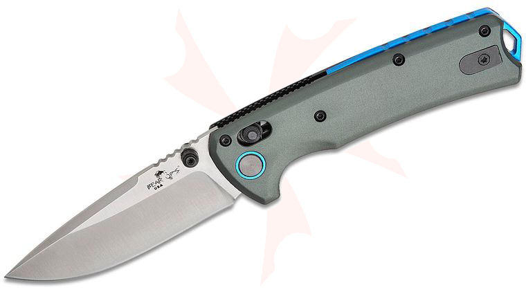 Bear OPS MC-1100-ALGY-S Nekama II Folding Knife 3.15 inch 14C28N Satin Drop Point Blade, Gray Aluminum Handles with Blue Accents