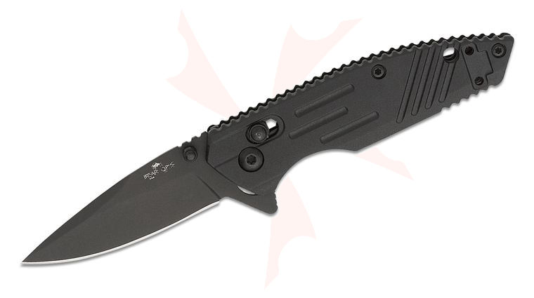 Bear OPS Mini Rancor IX Slide Lock Flipper Knife 2.36 inch D2 Black Drop Point Blade, Black Zytel Handles