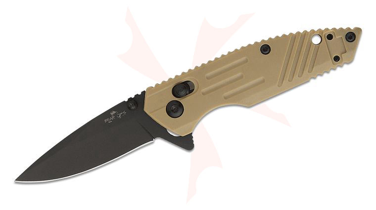 Bear OPS Mini Rancor IX Slide Lock Flipper Knife 2.36 inch D2 Black Drop Point Blade, Desert Sand Zytel Handles