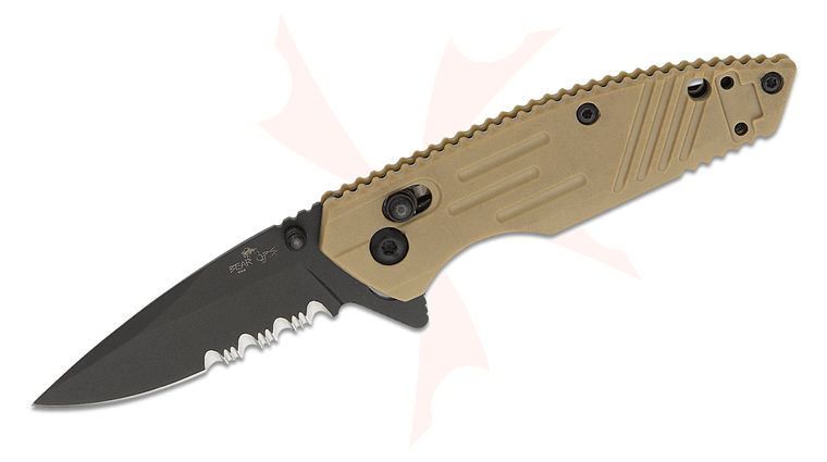 Bear OPS Mini Rancor IX Slide Lock Flipper Knife 2.36 inch D2 Black Serrated Drop Point Blade, Desert Sand Zytel Handles