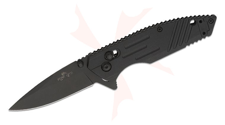 Bear OPS Rancor IX Slide Lock Flipper Knife 2.83 inch D2 Black Drop Point Blade, Black Zytel Handles