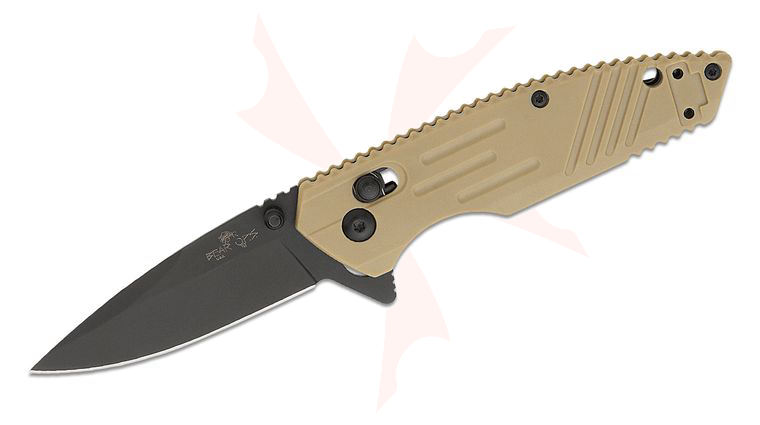Bear OPS Rancor IX Slide Lock Flipper Knife 2.83 inch D2 Black Drop Point Blade, Desert Sand Zytel Handles