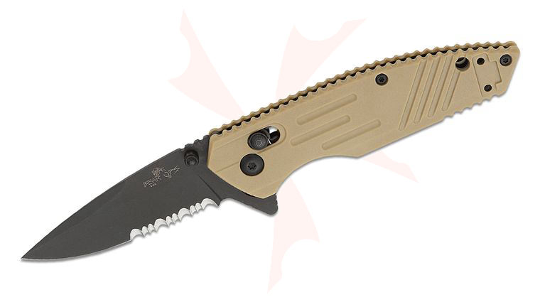 Bear OPS Rancor IX Slide Lock Flipper Knife 2.83 inch D2 Black Serrated Drop Point Blade, Desert Sand Zytel Handles