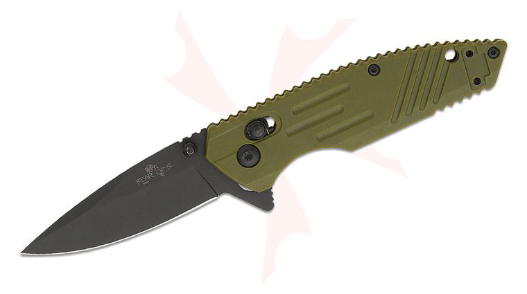Bear OPS Rancor IX Slide Lock Flipper Knife 2.83 inch D2 Black Drop Point Blade, OD Green Zytel Handles
