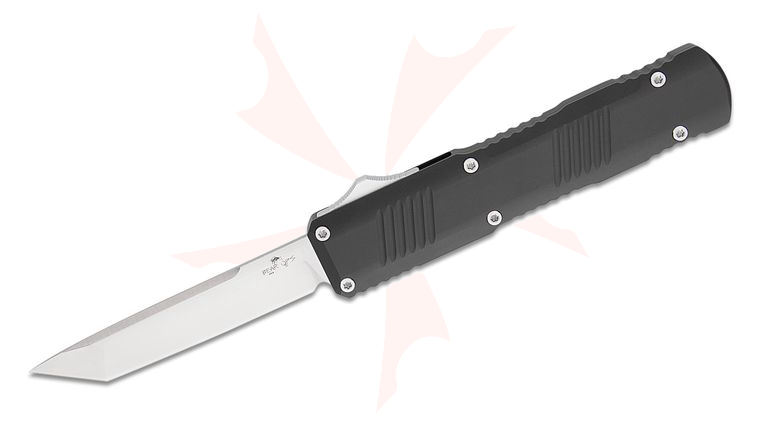 Bear OPS OTF-210-AIBK-S OTF AUTO Knife 3.5 inch D2 Satin Modified Tanto Blade, Black Aluminum Handles
