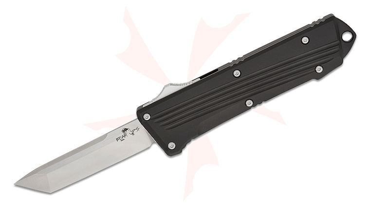 Bear OPS OTF-410-ALBK-S Double Clutch IV OTF AUTO Knife 2.81 inch D2 Satin Tanto Blade, Black Aluminum Handles