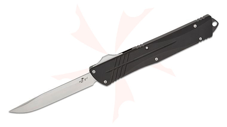 Bear OPS OTF-500-ALBK-S Double Clutch V OTF AUTO Knife 3.44 inch D2 Satin Clip Point Blade, Black Aluminum Handles