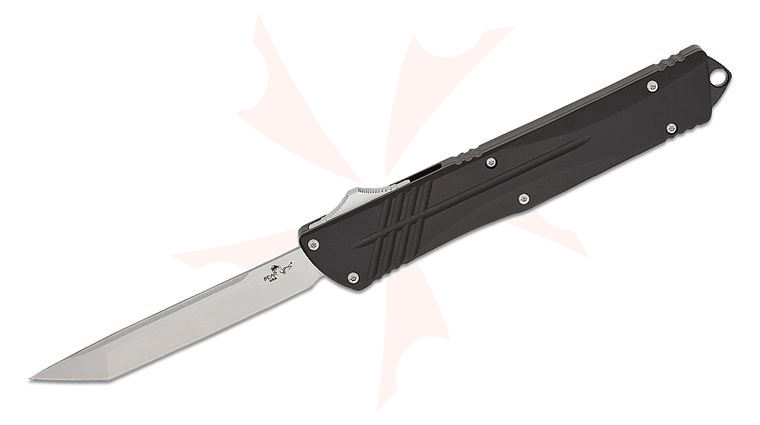 Bear OPS OTF-510-ALBK-S Double Clutch V OTF AUTO Knife 3.44 inch D2 Satin Tanto Blade, Black Aluminum Handles