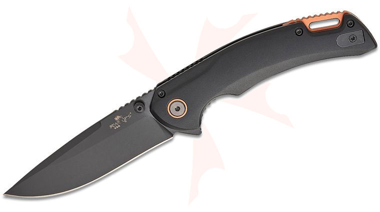Bear OPS Load Out I Assisted Flipper Knife 3.46 inch 14C28N Black DLC Drop Point Blade, Black Aluminum Handles with Copper Accents