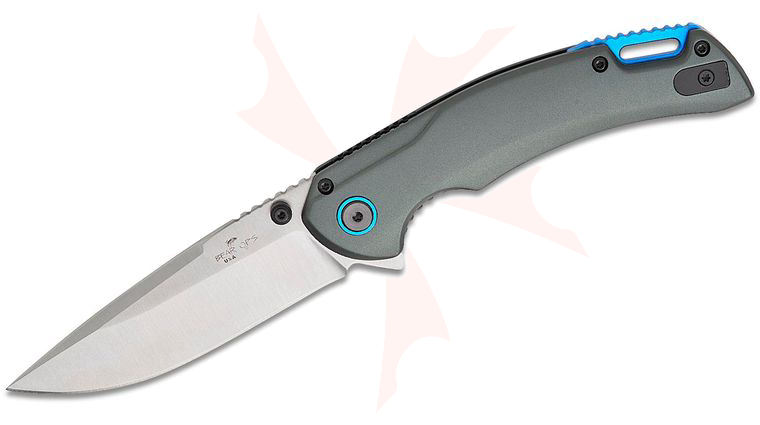 Bear OPS Load Out I Assisted Flipper Knife 3.46 inch 14C28N Satin Drop Point Blade, Gray Aluminum Handles with Blue Accents
