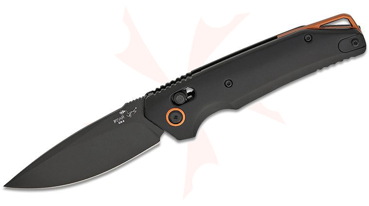 Bear OPS AC-2100-ALBK-B KATAKT II AUTO Folding Knife 3.17 inch M390 Black DLC Plain Blade, Black Aluminum Handles w/ Copper Backspacer